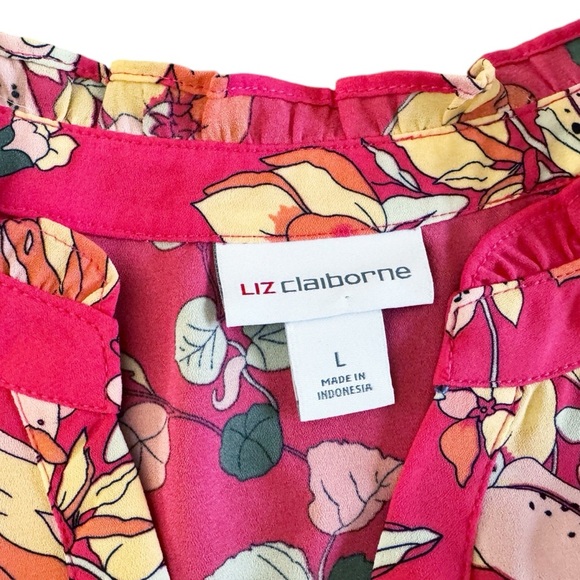 Liz Claiborne Floral Sleeveless Blouse Spring Easter NEW NWT pink Easter L #908 - Picture 4 of 10